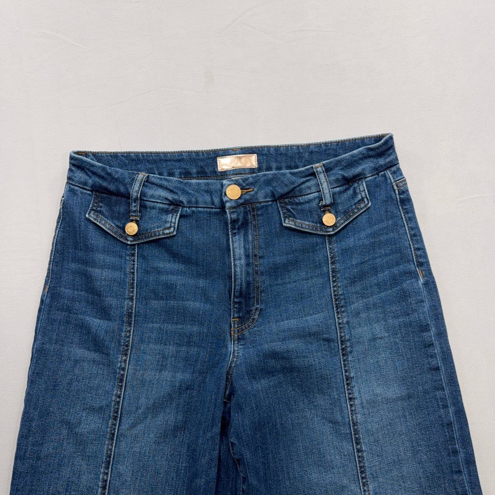 KUT from the Kloth Jeans Meg Wide Leg High Rise Raw Hem Blue Womens 12 - Picture 3 of 9